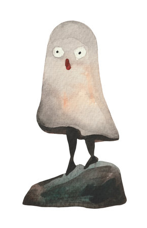 Hand drawn watercolor funny ghost. Isolated element on white background for Halloween themed designの写真素材