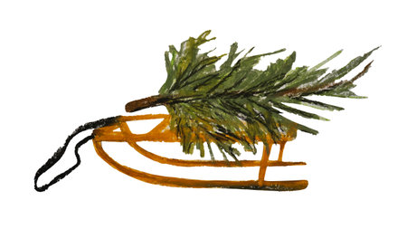 Christmas tree sled. Christmas holidays illustration.の写真素材