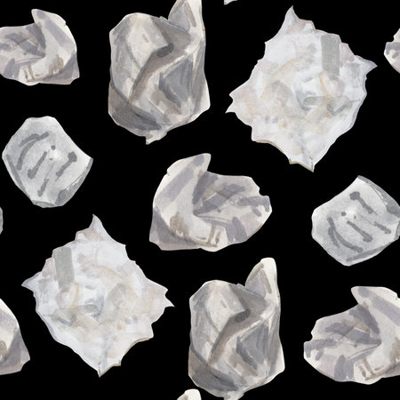 Crumpled paper watercolor seamless pattern. On the topic of environmental pollution. On a white backgroundの写真素材