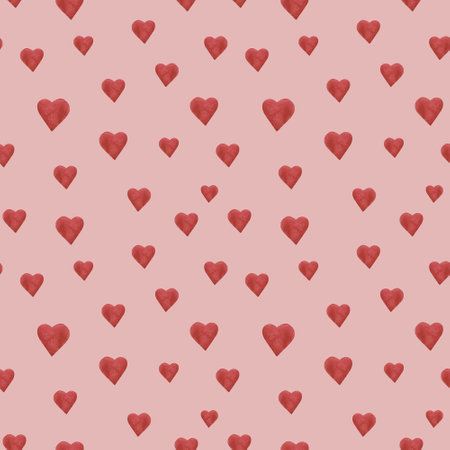 Watercolor seamless pattern of hearts on pinkの写真素材