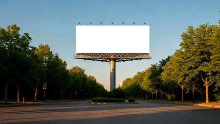 Blank billboard on the road at sunset. Outdoor advertising concept.の素材