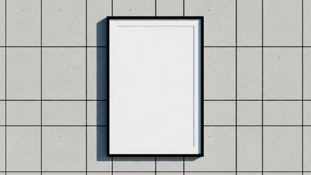 Blank picture frame mockup on white brick wall. 3D renderingの素材