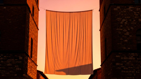 Curtains in the old town of Bologna, Italyの素材