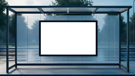 Blank white billboard in a bus stop. 3d rendering.の素材