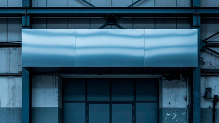 Close up view of the facade of an industrial building with a blue wall.の素材