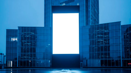 Blank billboard in modern city at night. Template for your advertisement.の素材