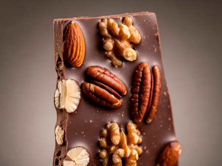 Chocolate with nuts on a dark background. Selective focus.の素材