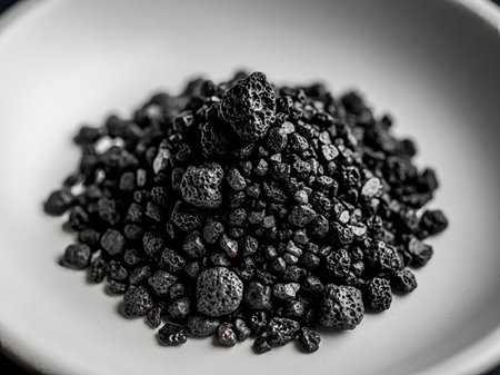 Black caviar in a white bowl. Black caviar. Black caviar.の素材