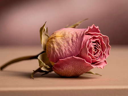dried rose on a brown background, shallow depth of field.の素材