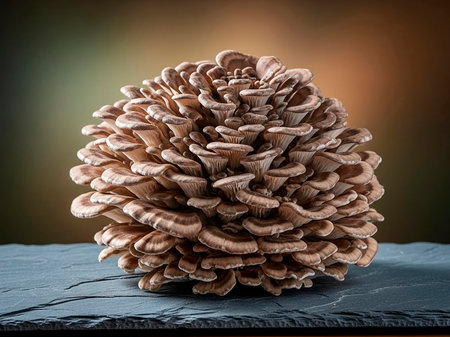 Lingzhi mushroom on a wooden table, close-upの素材