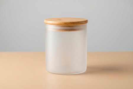 Mockup of a white plastic jar on a beige backgroundの素材