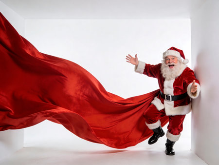 santa claus with red cape in a white room on a white backgroundの素材