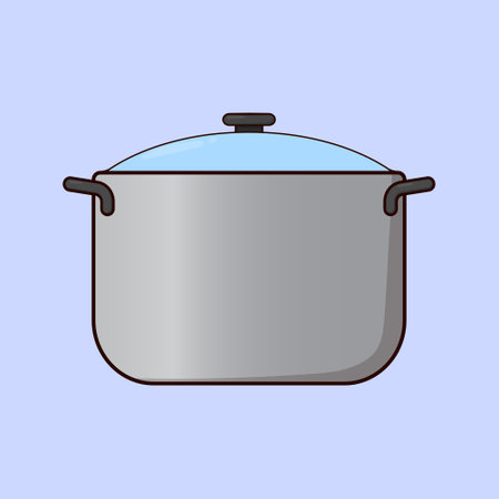 Flat Heavy Cooking Chef Steel Pot Illustration Vector Icon Kitchen appliance Cooking meal pot Vectorのイラスト素材