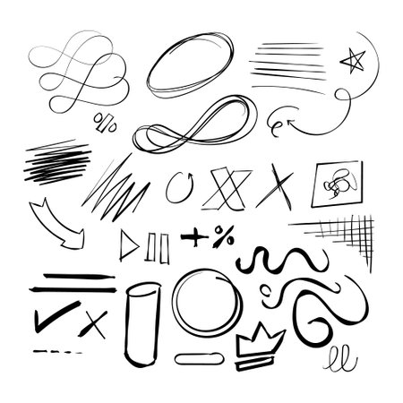 Random Hand Drawn Scribble Doodle symbols Vector Random Hand drawn doodles iconのイラスト素材