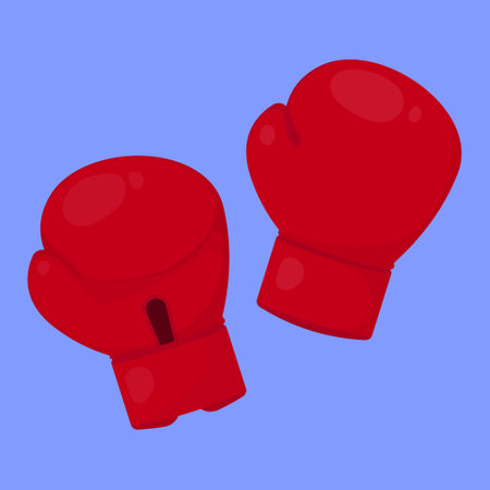 Boxing gloves vector icon. Red boxing gloves isolated on blue backgroundのイラスト素材