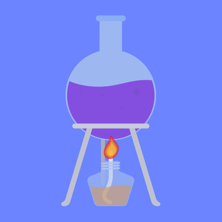 Laboratory flask with a burning candle. Vector illustration in flat styleのイラスト素材