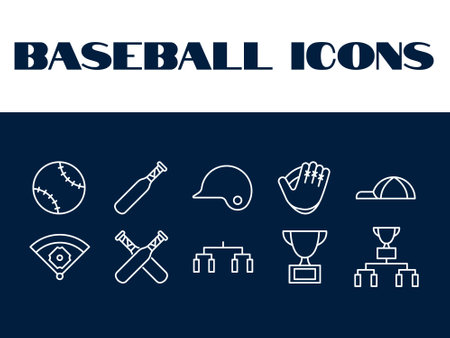 Baseball line icon set. Set of line icons on white background. Baseball concept. Vector illustration can be used for topics like sport, competition, tournamentのイラスト素材
