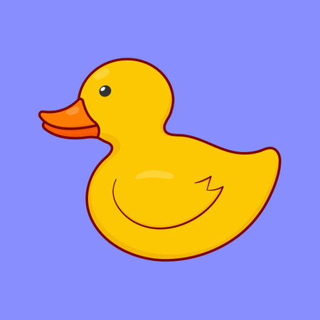 Yellow rubber duck on a blue background. Vector illustration in flat style.のイラスト素材