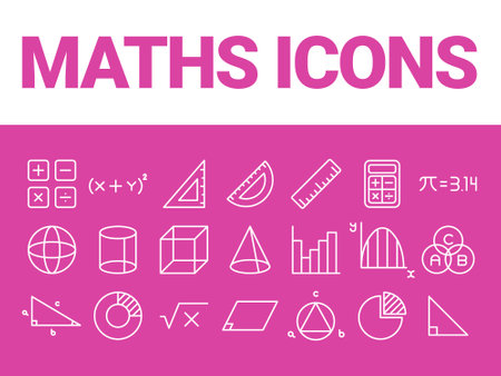 Set of thin line vector icons for math and geometry. maths iconsのイラスト素材