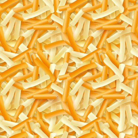 Shredded cheese wallpaper pattern. Blended cheese illustration. Seamless pattern.の写真素材