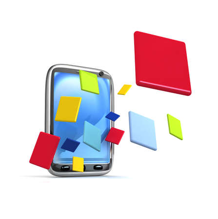 Applications are flying from phone 3D renderedの写真素材