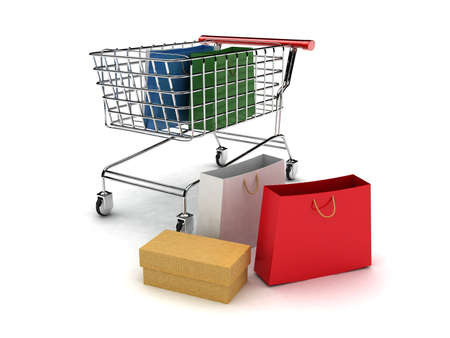 3d shopping cart with shopping bag-high res. の写真素材