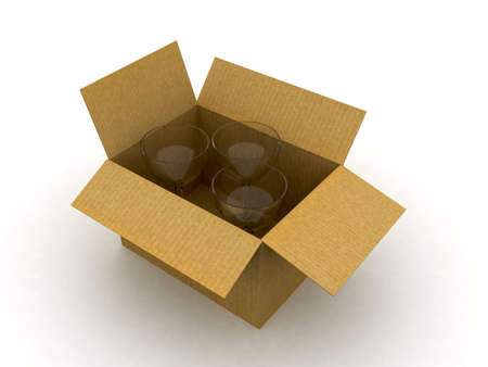 an open cardboard with glassの写真素材
