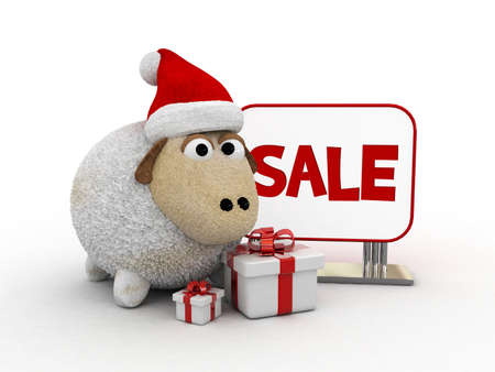 3d character-christmas sheep with sale textの写真素材