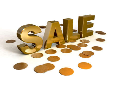 3d golden sale text with gold currency-isolated の写真素材