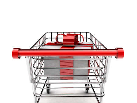 detail 3d illustration of shopping cart with gift の写真素材
