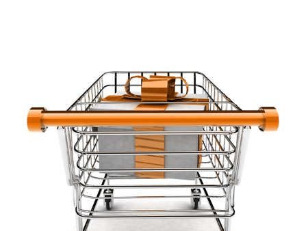 detail 3d illustration of shopping cart with gift の写真素材