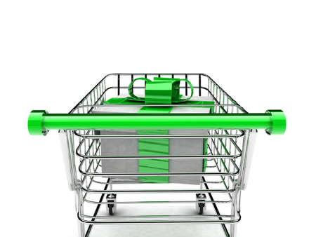 detail 3d illustration of shopping cart with gift の写真素材