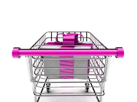 detail 3d illustration of shopping cart with gift の写真素材