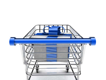 detail 3d illustration of shopping cart with gift の写真素材