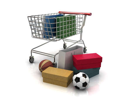 3d shopping cart with shopping bag-high res. の写真素材