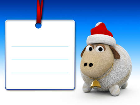 3d character christmas sheep with blank note paperの写真素材