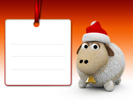 3d character christmas sheep with blank note paperの写真素材