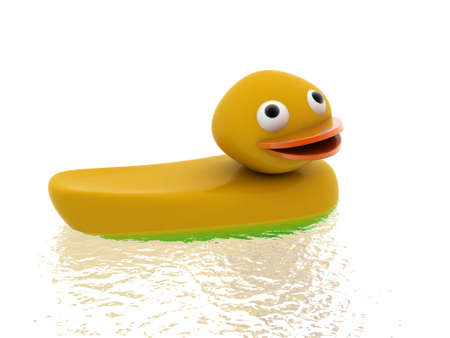 Classic Squeak Toy Rubber Ducky isolated on water の写真素材