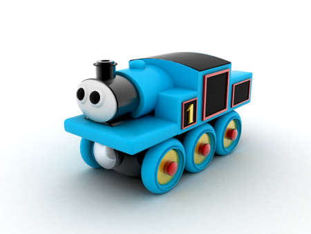 colorful wooden toy train isolated in white の写真素材