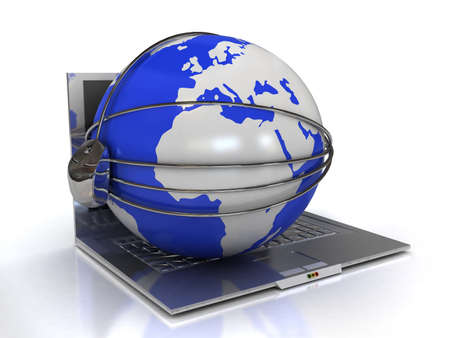 world surrounding mouse and laptop-3d rendered の写真素材