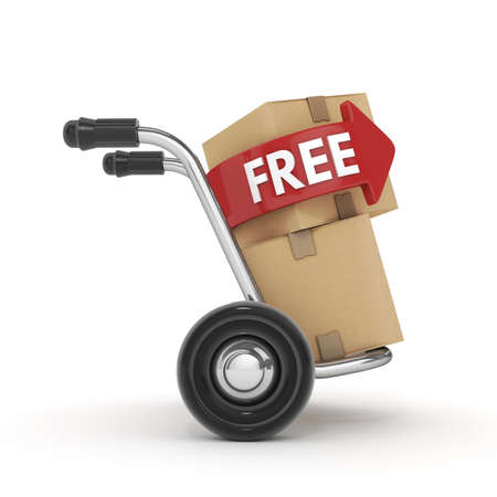 Hand Truck with cardboard box and free text-isolatedの写真素材