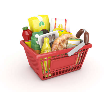 red shopping ramadan basket -3D renderedの写真素材