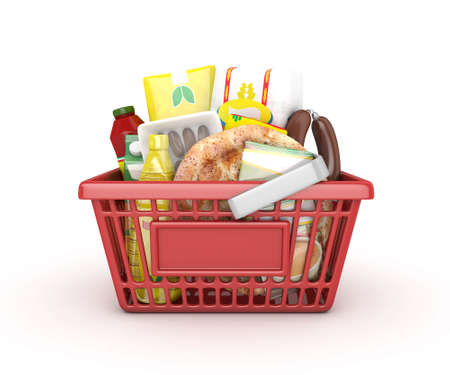 red shopping ramadan basket -3D renderedの写真素材