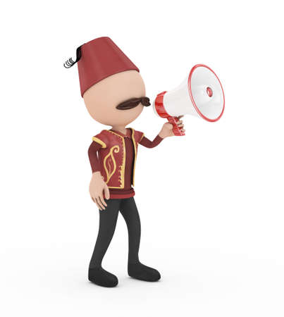 3d traditional human with megaphone - ramadan conceptの写真素材