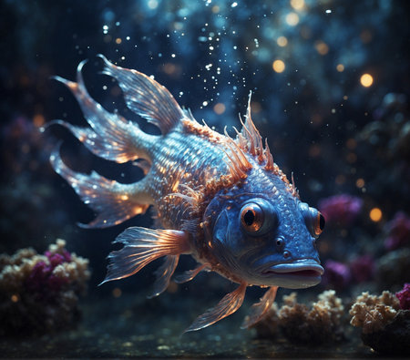 Beautiful underwater world with corals and tropical fish. 3d renderingの素材