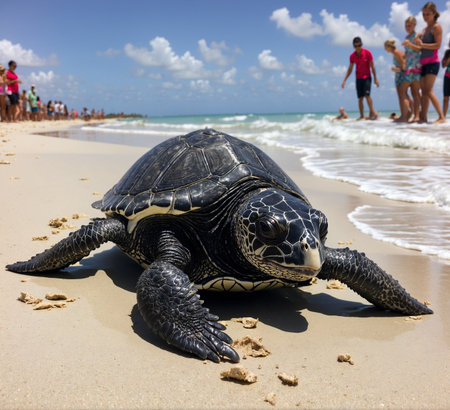Hawaiian Green Sea Turtle on the beach in Hawaii, USAの素材