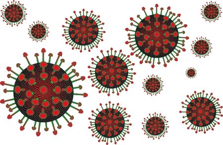 Realistic vector 3d illustration. Pandemic, disease. Floating China pathogen respiratory influenza covid virus cellsのイラスト素材