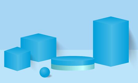 background vector 3d blue rendering with podium and minimal blue pastel wall scene, minimal abstract background 3d rendering abstract geometric shape blue pastel, stand or pedestal for show product.のイラスト素材