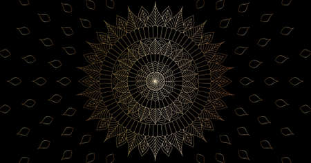 Vector - Gold mandala on black background. Ethnic vintage pattern.