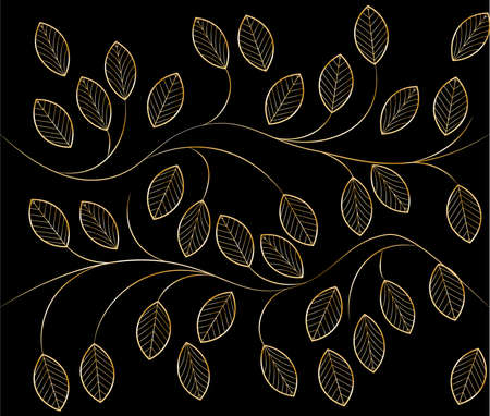 Vector - Vector Seamless Contour Floral Pattern. Hand Drawn gold Floral Texture, Decorative Leaves,のイラスト素材